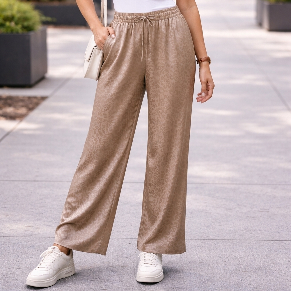 Banana Republic Women’s Wide-Leg Satin Pull-On Pant leopard print fresh taupe XS